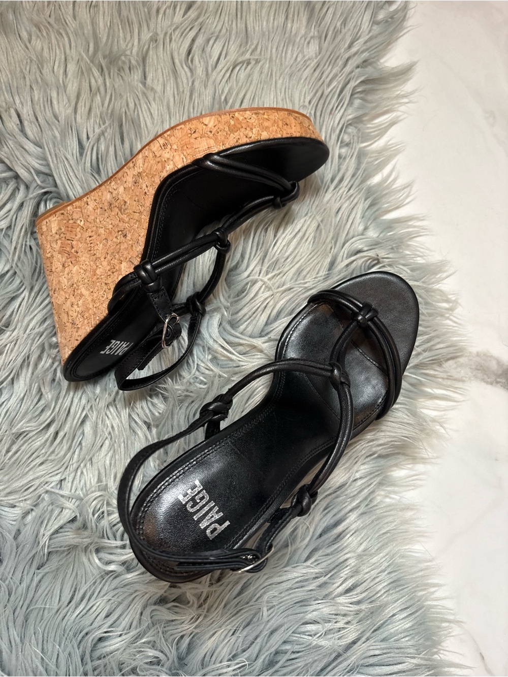 PAIGE Taylor knotted leather cork wedge in black - 8